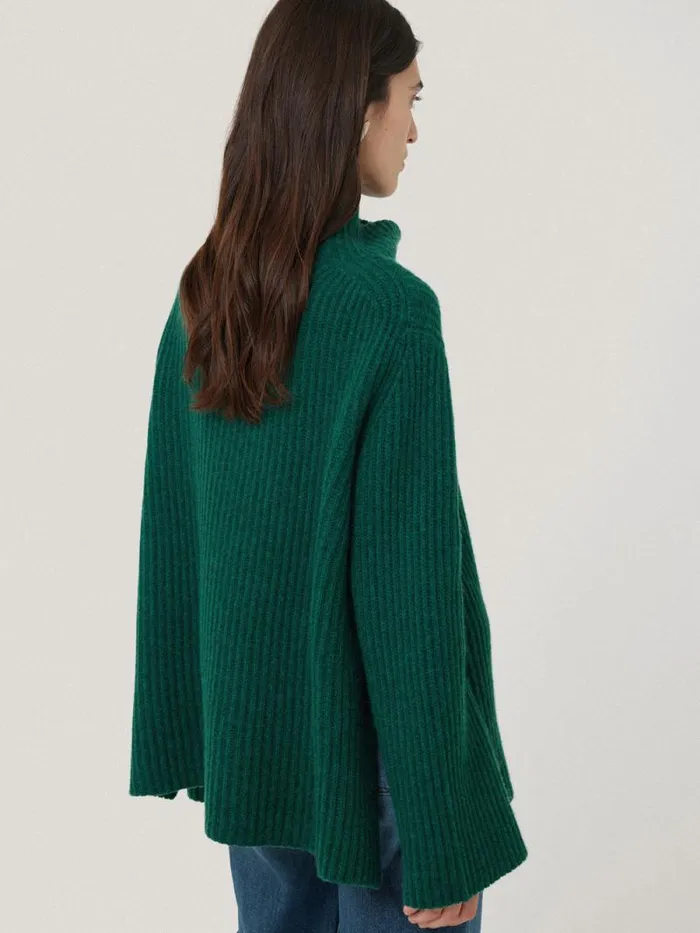 Faroe Fishermans Rib Jumper Green Women Jigsaw Knitwear and Cashmere