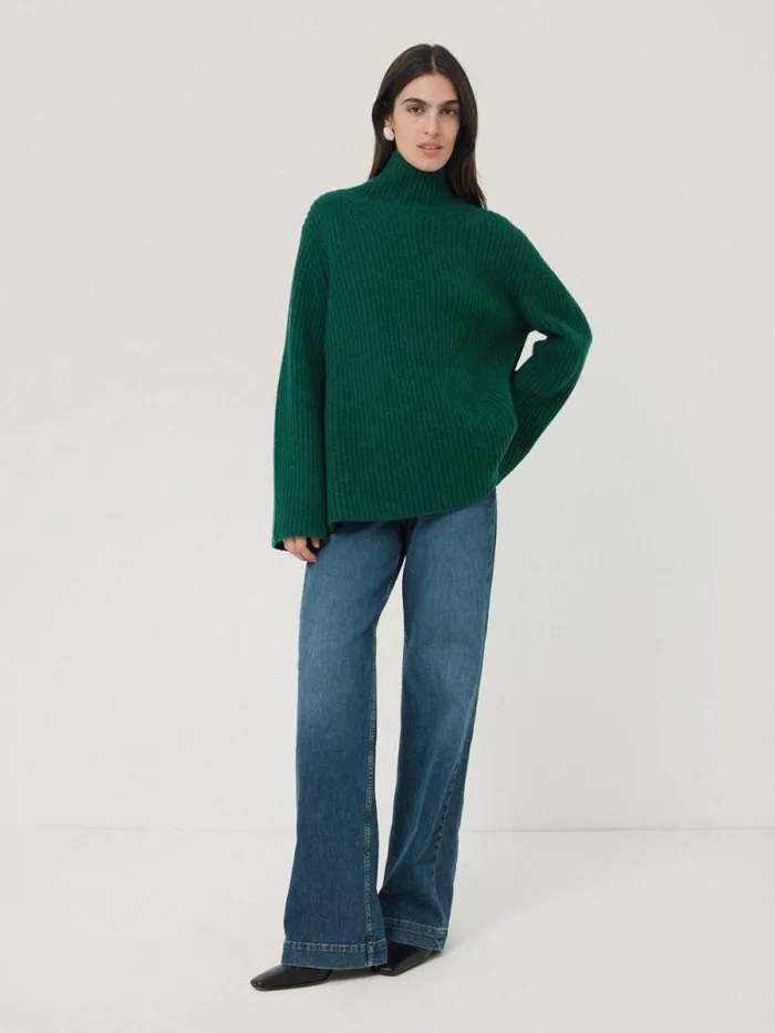Faroe Fishermans Rib Jumper Green Women Jigsaw Knitwear and Cashmere