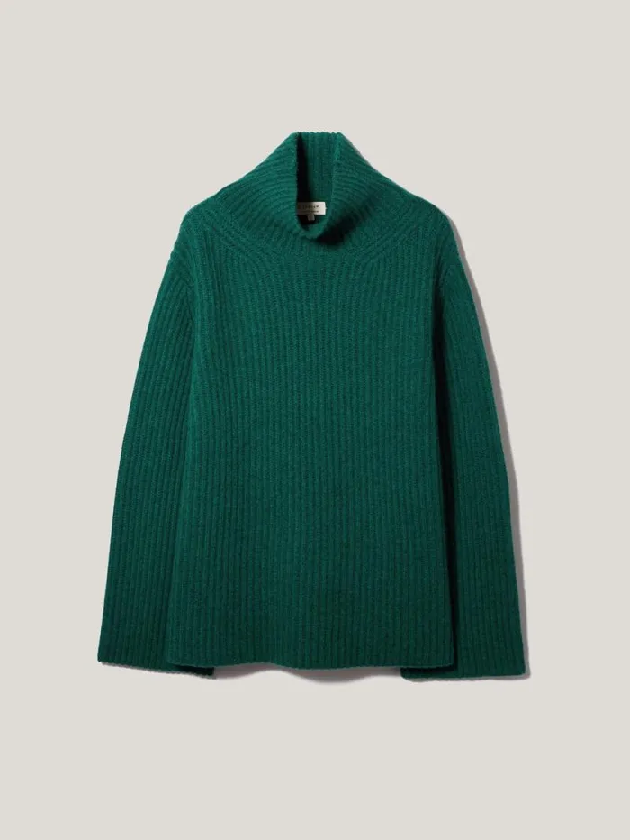 Faroe Fishermans Rib Jumper Green Women Jigsaw Knitwear and Cashmere