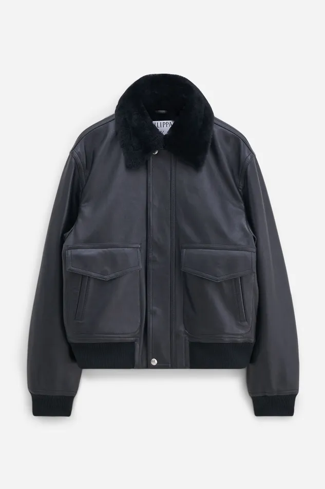 filippak Coats and Jackets Men Leather Aviator Jacket Black filippak Coats and Jackets Men Leather Aviator Jacket Black