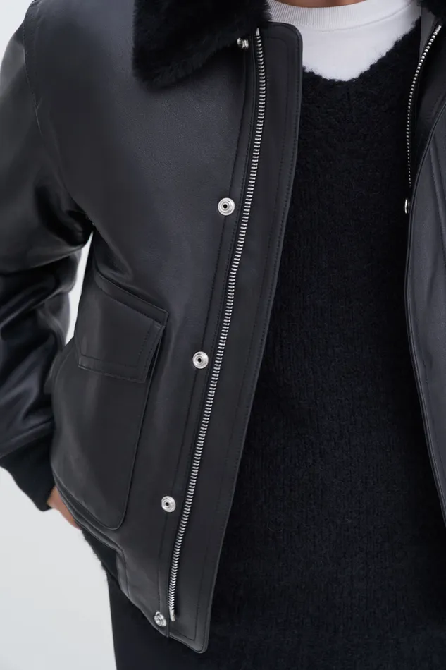 filippak Coats and Jackets Men Leather Aviator Jacket Black filippak Coats and Jackets Men Leather Aviator Jacket Black