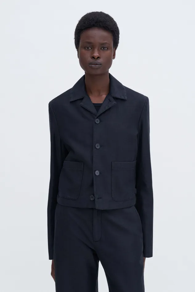 filippak Patch Pocket Cotton Linen Jacket Black Women Blazers