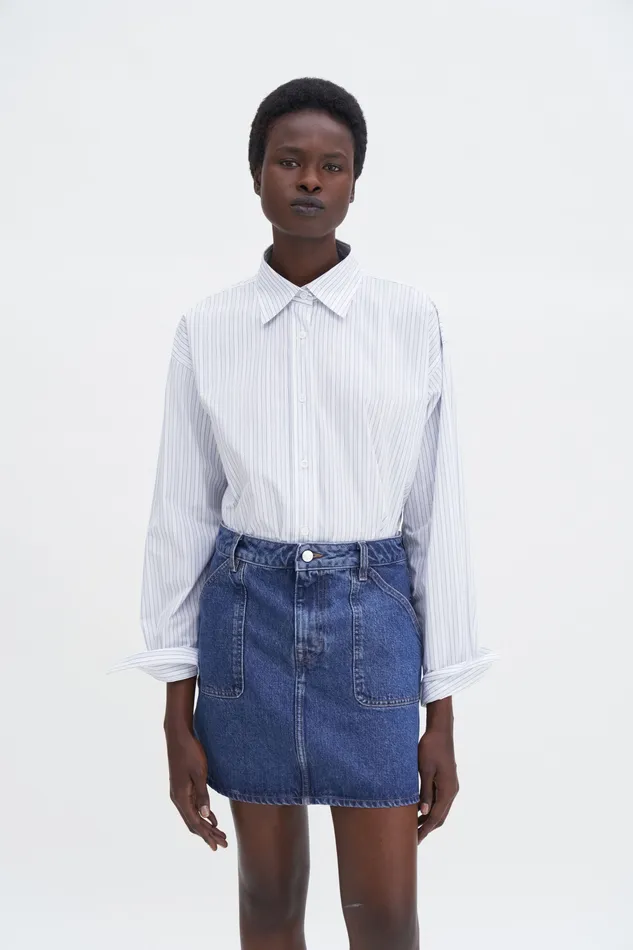 filippak Skirts Women Patch Pocket Mini Skirt Washed Mid Blue