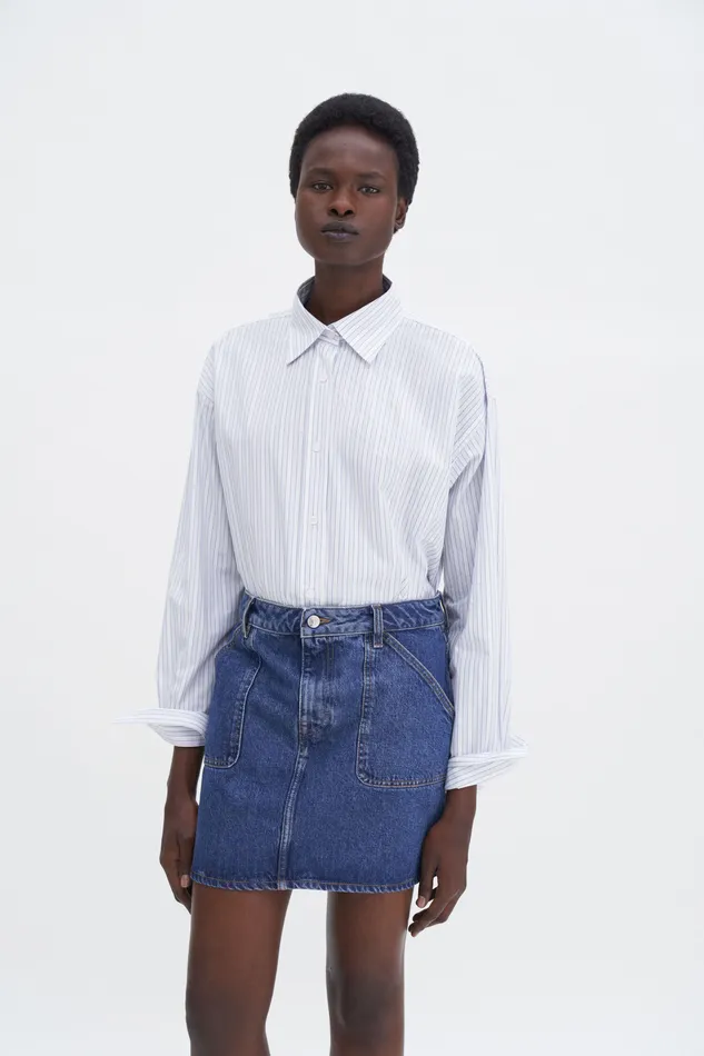 filippak Skirts Women Patch Pocket Mini Skirt Washed Mid Blue filippak Skirts Women Patch Pocket Mini Skirt Washed Mid Blue