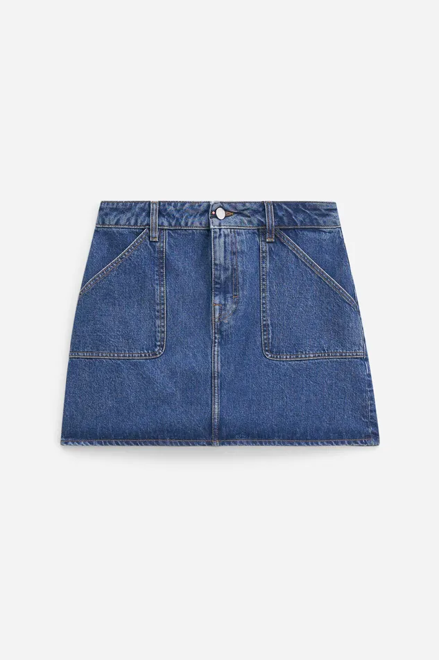 filippak Skirts Women Patch Pocket Mini Skirt Washed Mid Blue filippak Skirts Women Patch Pocket Mini Skirt Washed Mid Blue