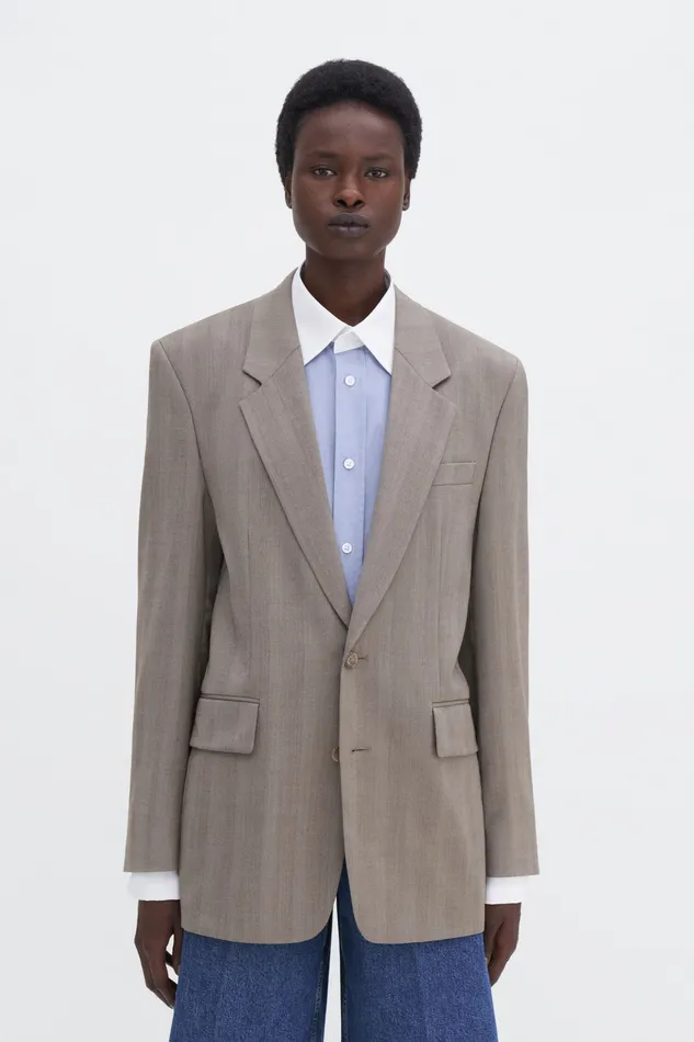 filippak Tailored Herringbone Blazer Khaki Beige WomenMen Jeans