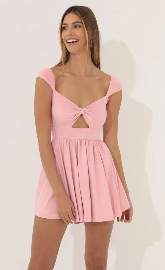 Flare Dress Pink Suede Women LUCY IN THE SKY Mini Dresses