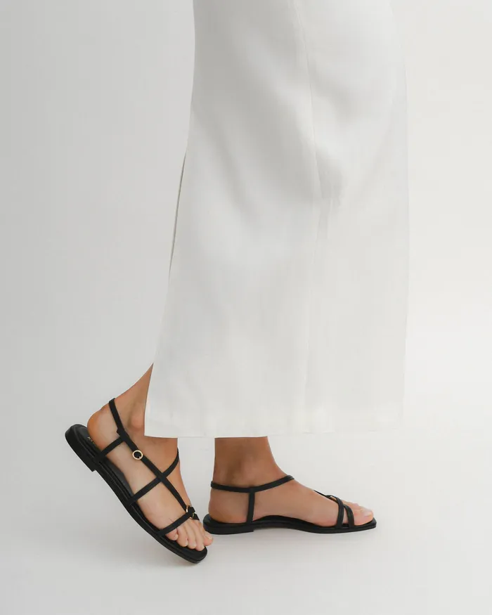 FLAT SANDALS Addi flat sandals black leather jomercer Women FLAT SANDALS Addi flat sandals black leather jomercer Women