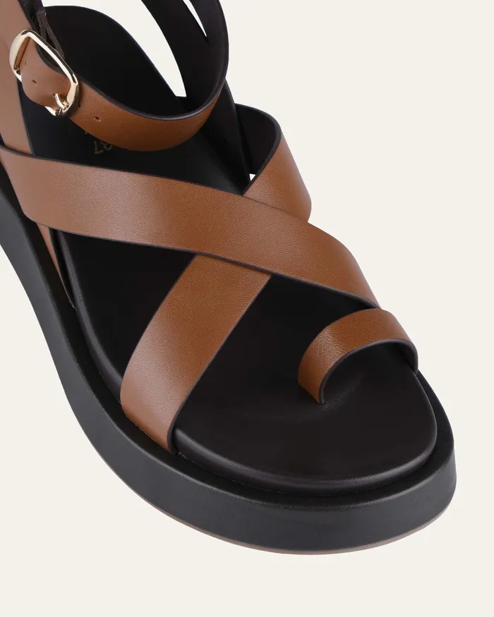 FLAT SANDALS Women jomercer Mack flat sandals dark tan leather