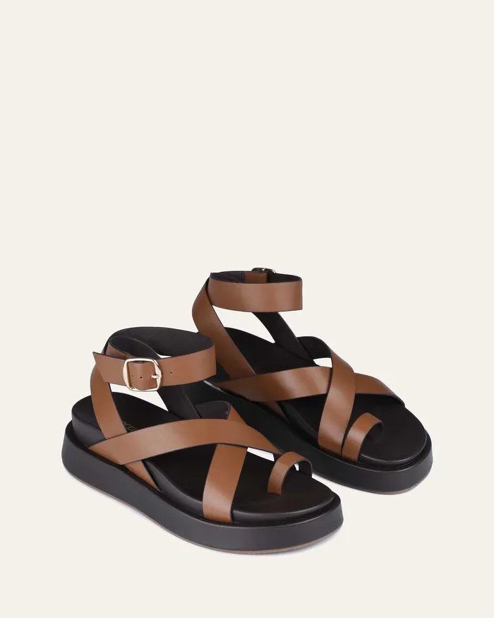 FLAT SANDALS Women jomercer Mack flat sandals dark tan leather