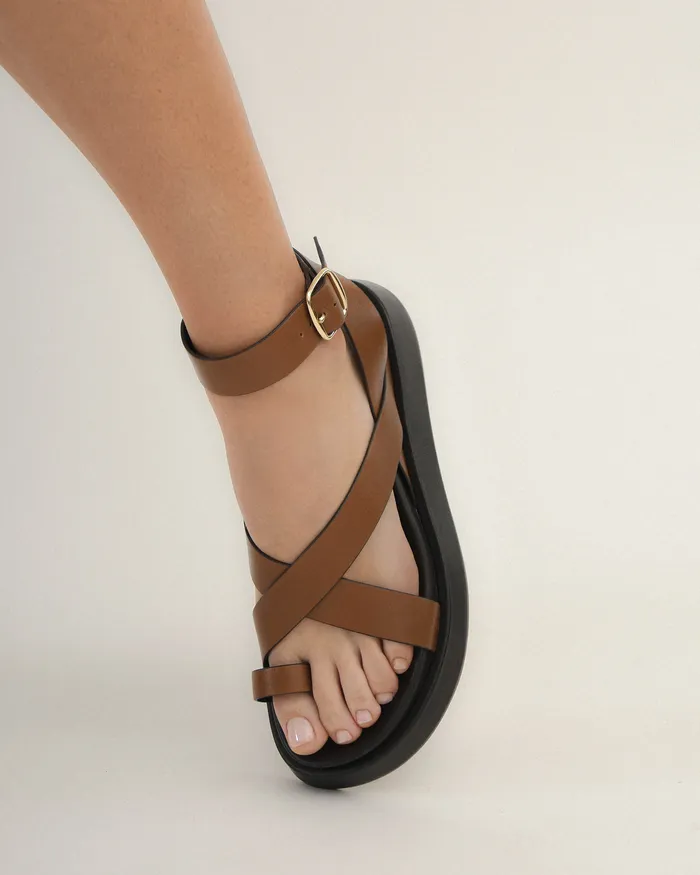 FLAT SANDALS Women jomercer Mack flat sandals dark tan leather
