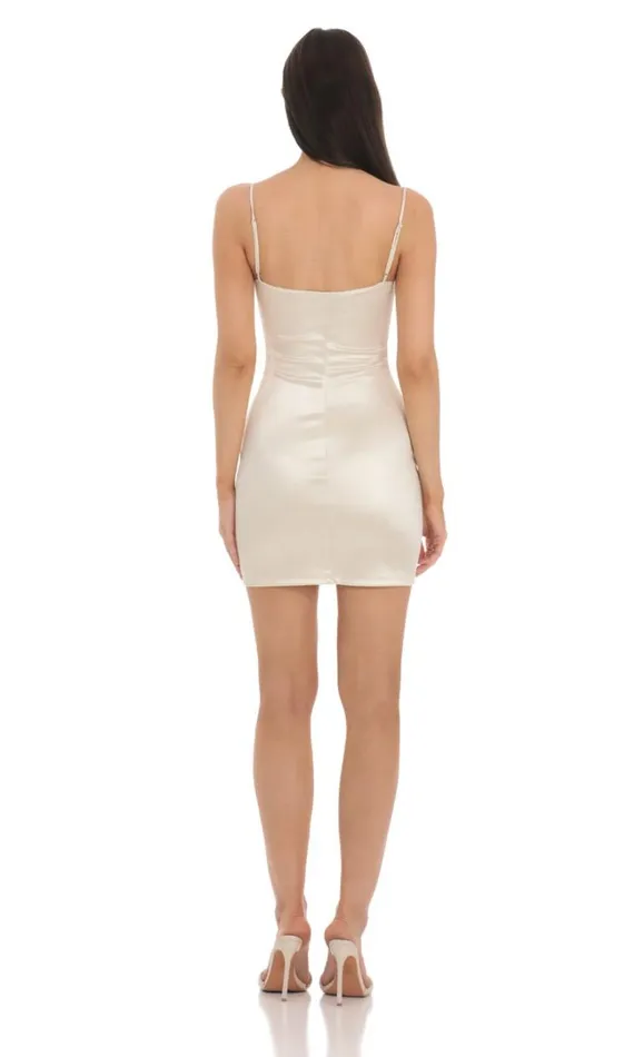 Floral Embroidered Trim Satin Dress Cream Women LUCY IN THE SKY Mini Dresses Floral Embroidered Trim Satin Dress Cream Women LUCY IN THE SKY Mini Dresses