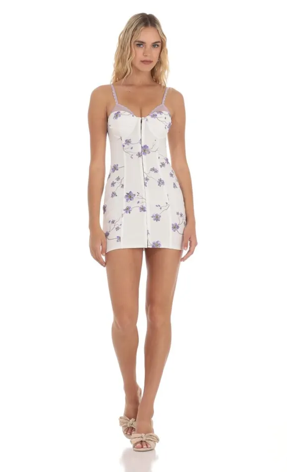 Floral Front Hook Bodycon Dress White Women LUCY IN THE SKY Mini Dresses Floral Front Hook Bodycon Dress White Women LUCY IN THE SKY Mini Dresses