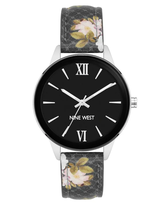 Floral Patterned Strap Watch Black Women Nine West Straps