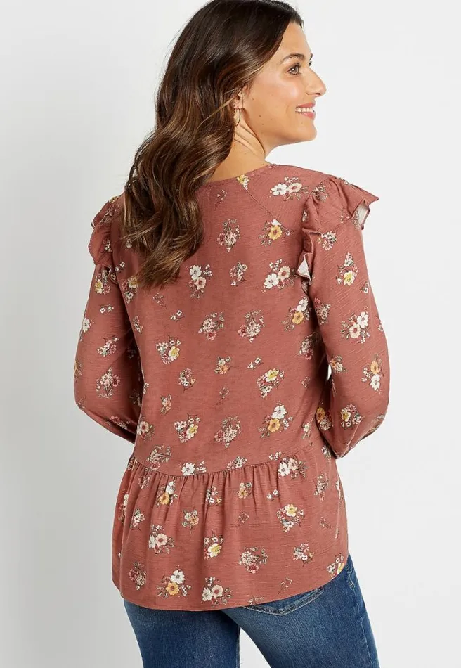 Floral Ruffle Trim Babydoll Top Women Maurices Tops