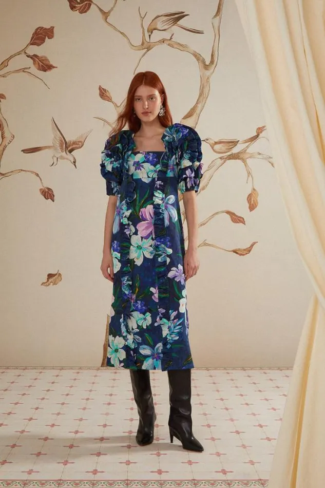 Floraline Ruffle Short Sleeve Midi Dress Women FARM Rio Midi Dresses