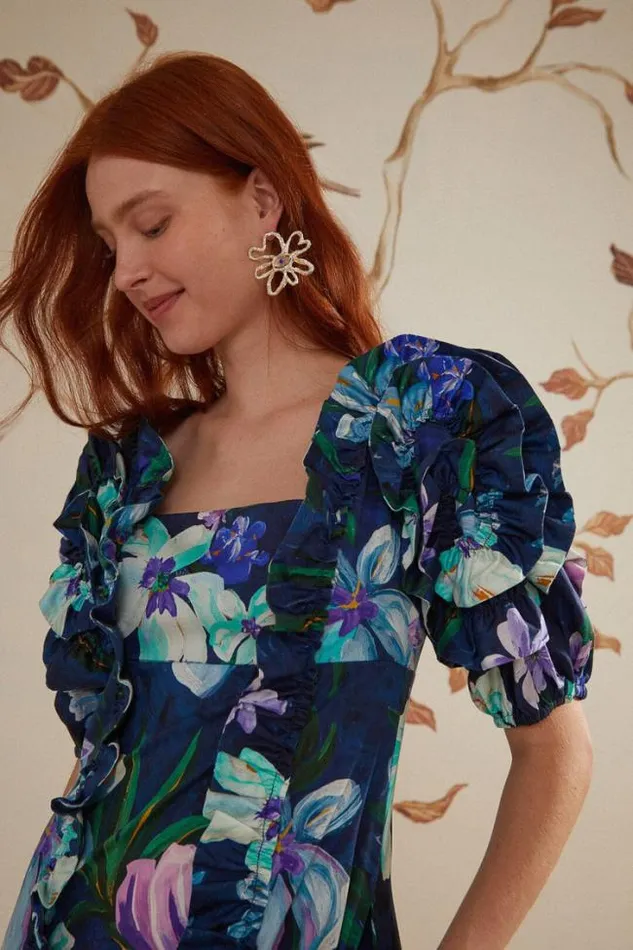 Floraline Ruffle Short Sleeve Midi Dress Women FARM Rio Midi Dresses