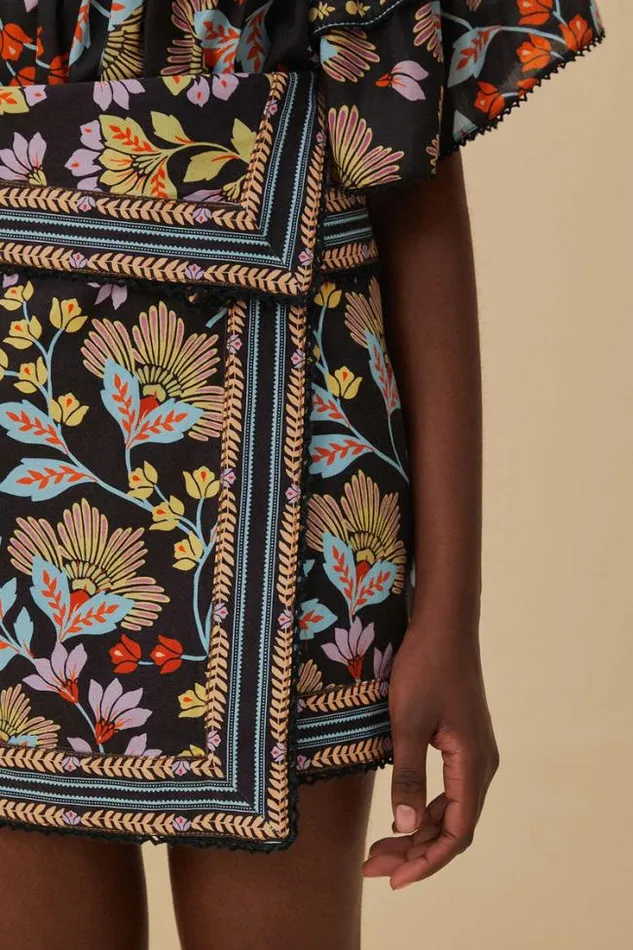Flowery Black Mini Skirt Women FARM Rio Skirts
