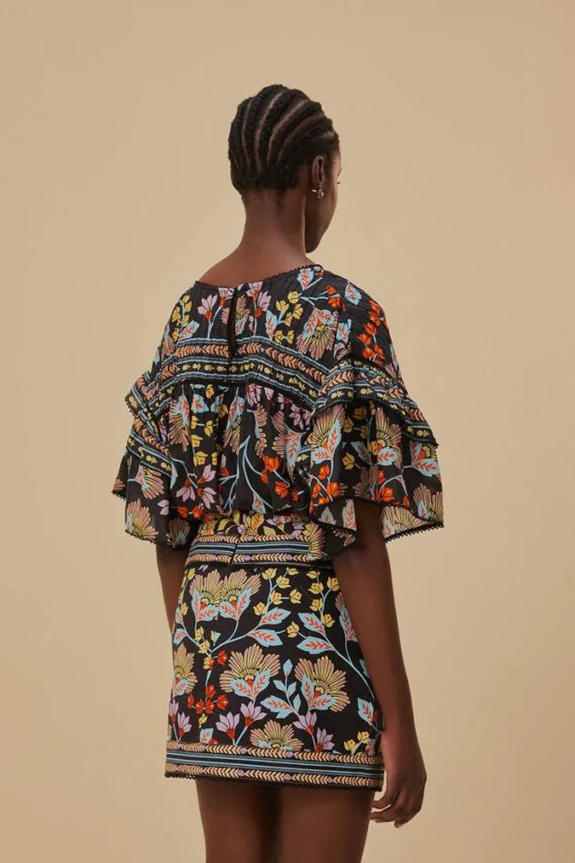Flowery Black Mini Skirt Women FARM Rio Skirts