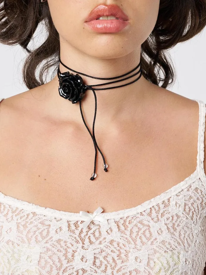 Forbidden Rose Black Choker Necklace Women Minga London Jewelry