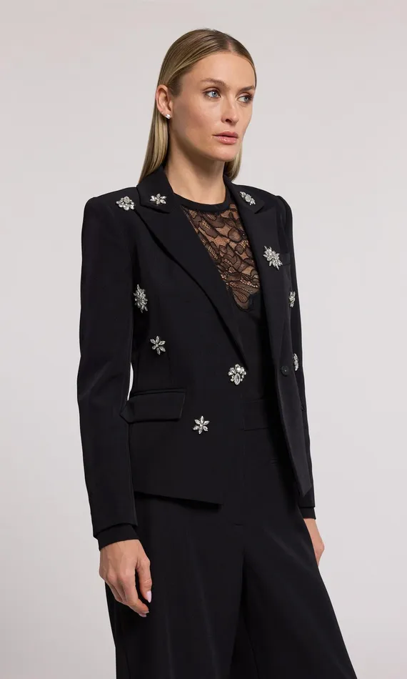 Generation Love Clothing Blazers and Jackets Delilah Crystal Embellished Crepe Blazer Blackclear 8211 Women