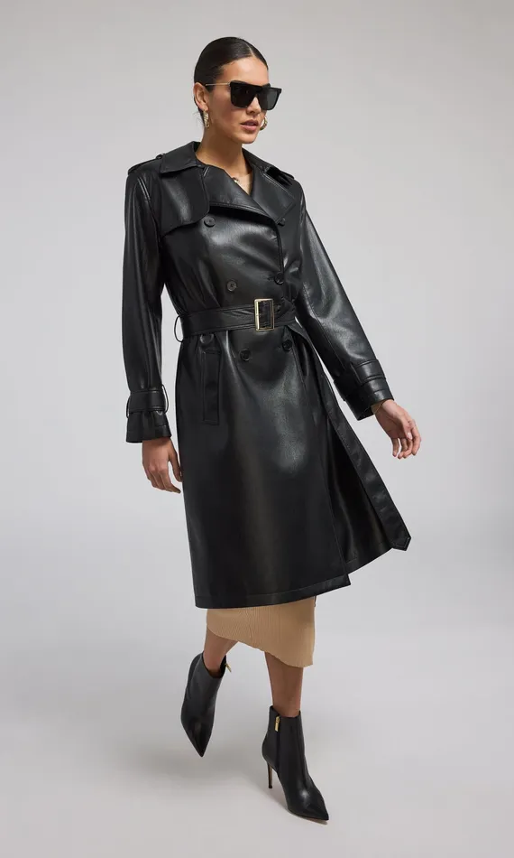 Generation Love Clothing Outerwear Danielle Vegan Leather Trench Coat Black 8211 Women