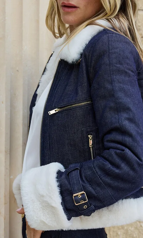 Generation Love Clothing Outerwear Jude Denim Faux Fur Combo Jacket Dark Denimwhite 8211 Women