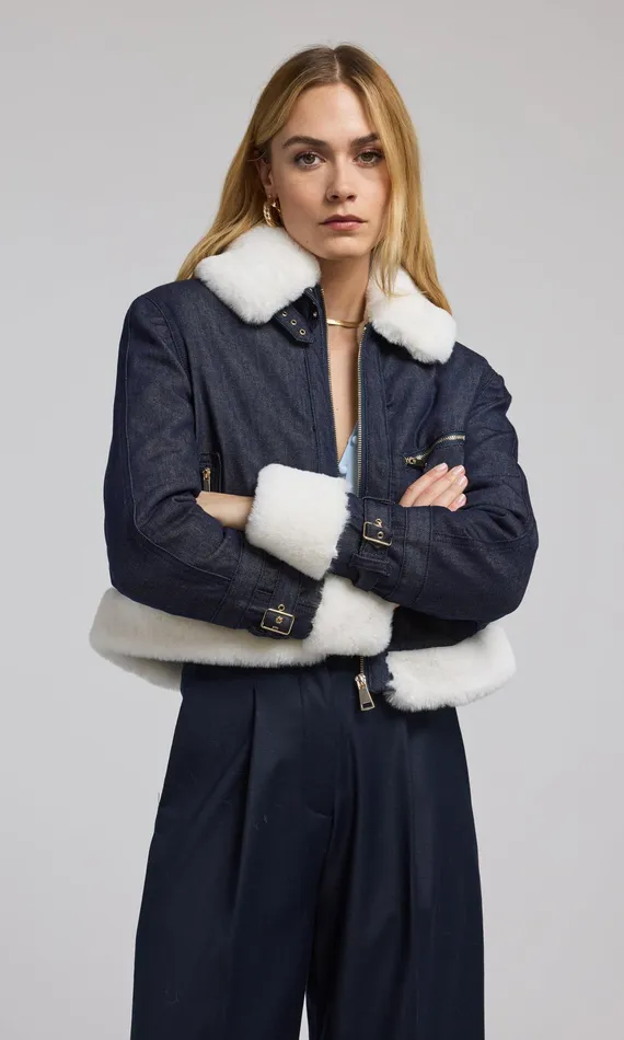 Generation Love Clothing Outerwear Jude Denim Faux Fur Combo Jacket Dark Denimwhite 8211 Women