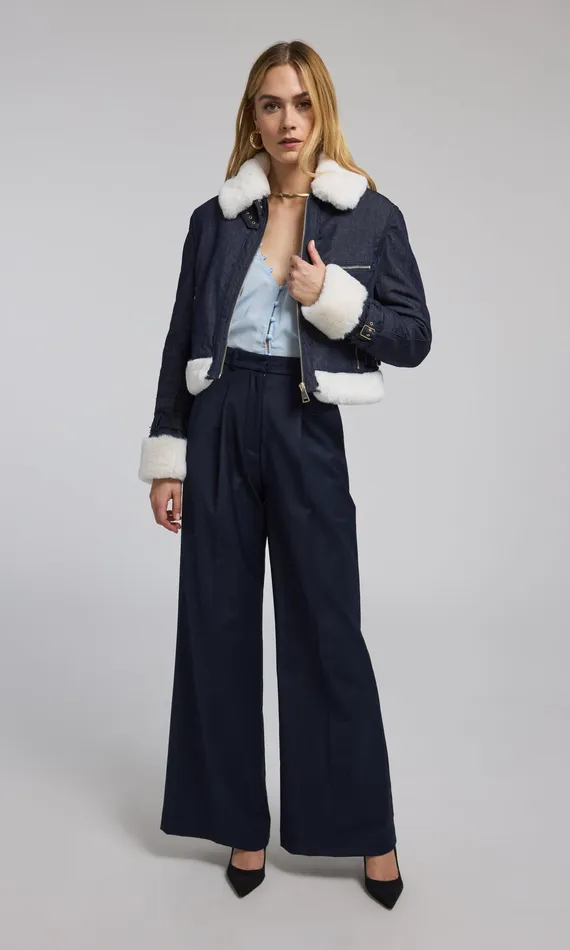 Generation Love Clothing Outerwear Jude Denim Faux Fur Combo Jacket Dark Denimwhite 8211 Women