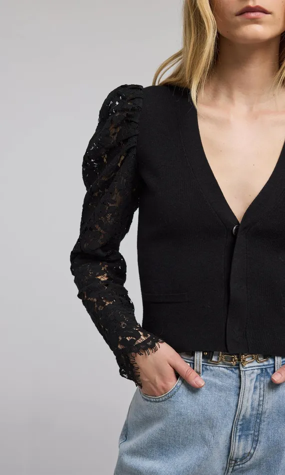 Generation Love Clothing Sweaters and Sweatshirts Kelsey Lace Combo Ribbed Cardigan Black 8211 Women