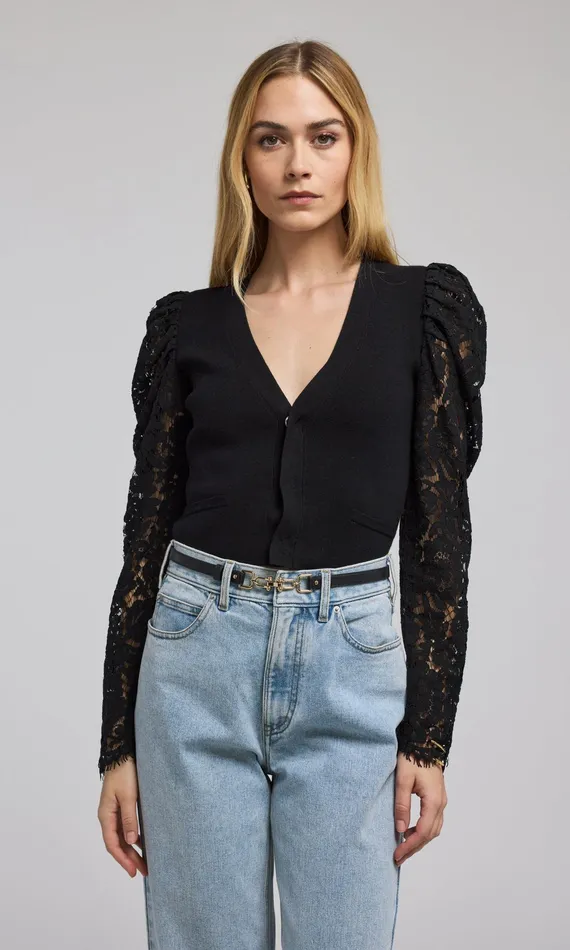 Generation Love Clothing Sweaters and Sweatshirts Kelsey Lace Combo Ribbed Cardigan Black 8211 Women