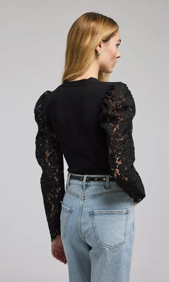 Generation Love Clothing Sweaters and Sweatshirts Kelsey Lace Combo Ribbed Cardigan Black 8211 Women