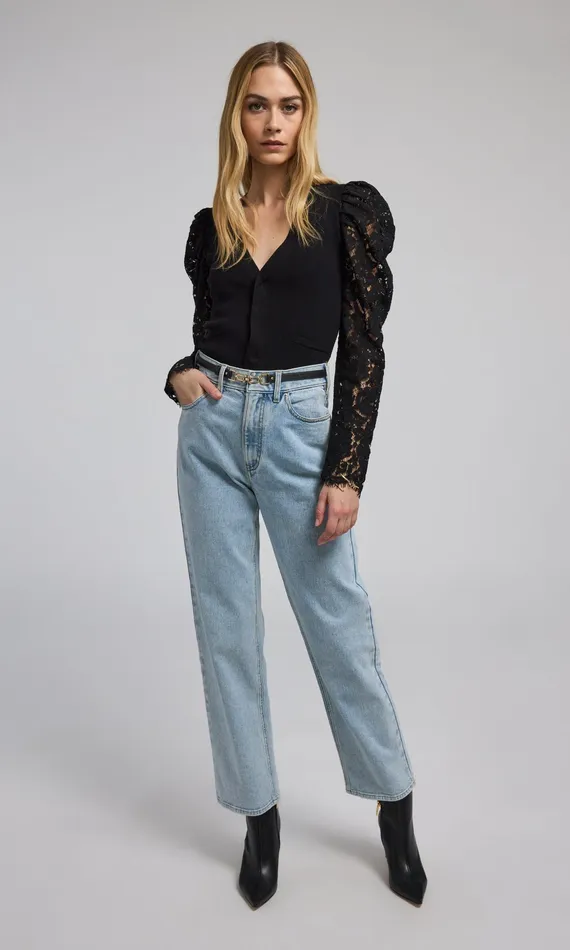 Generation Love Clothing Sweaters and Sweatshirts Kelsey Lace Combo Ribbed Cardigan Black 8211 Women