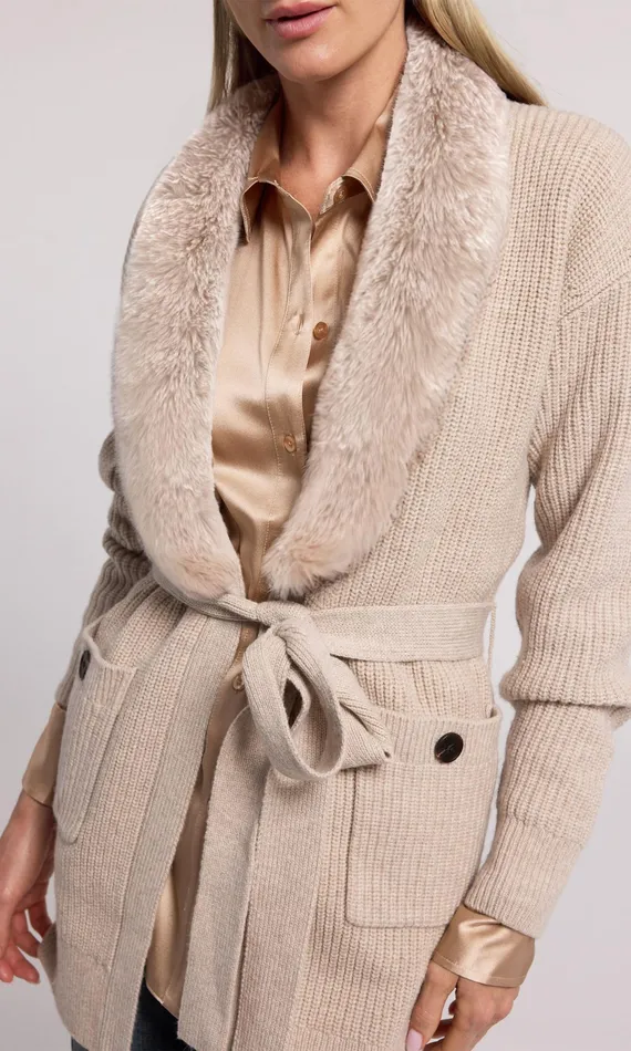 Generation Love Clothing Sweaters and Sweatshirts Patty Fur Combo Cardigan Heather Oatmeal 8211 Women