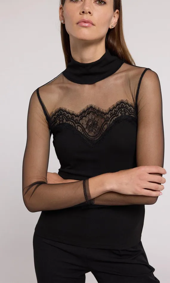 Generation Love Clothing Tops Brigitte Lace Combo Jersey Top Black 8211 Women