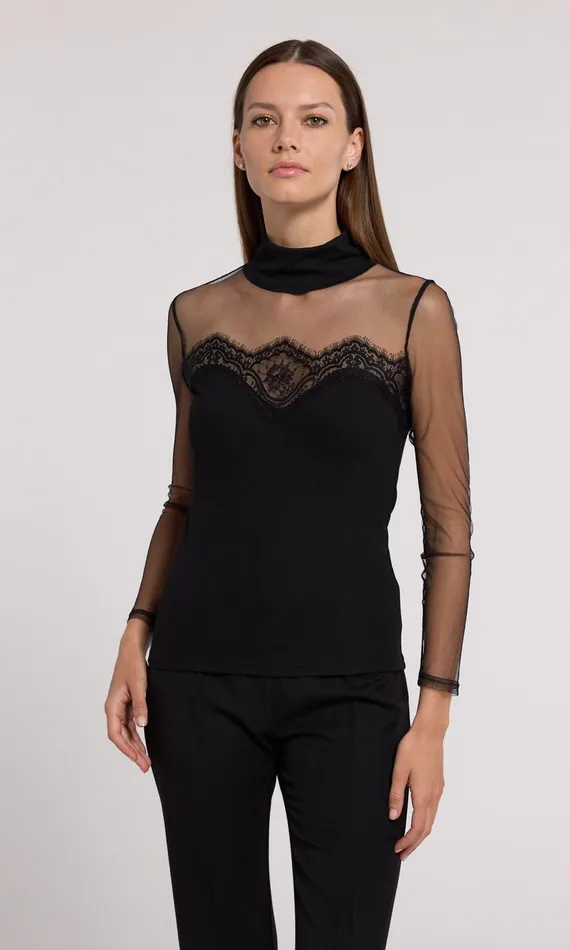 Generation Love Clothing Tops Brigitte Lace Combo Jersey Top Black 8211 Women