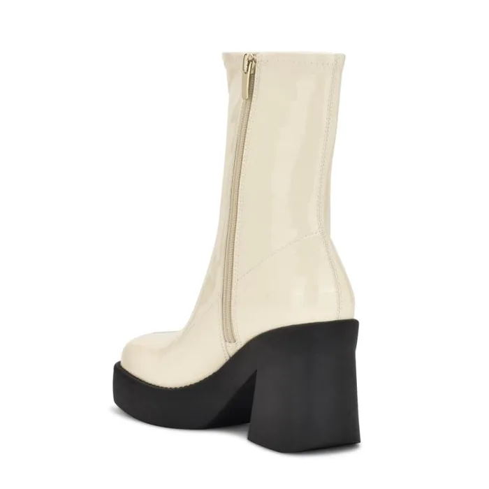 Gerri Heeled Platform Booties Chic Cream Patent Women Nine West Heels Gerri Heeled Platform Booties Chic Cream Patent Women Nine West Heels