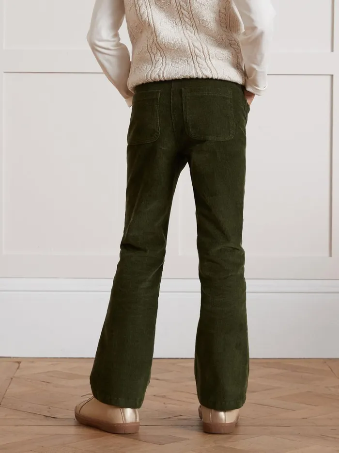 Girls Clothing Cyrillus Flared Corduroy Trousers Vert Chasse
