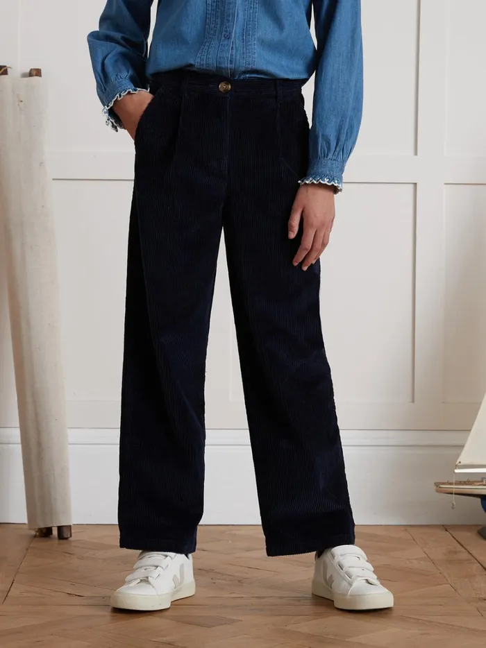 Girls Clothing Cyrillus Flared Velour Trousers Marine