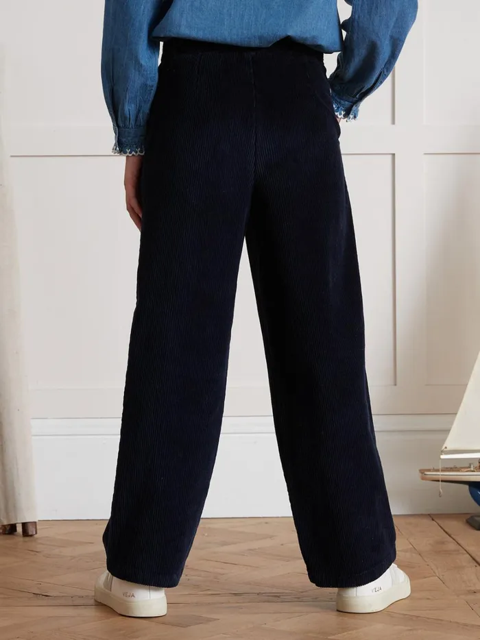 Girls Clothing Cyrillus Flared Velour Trousers Marine