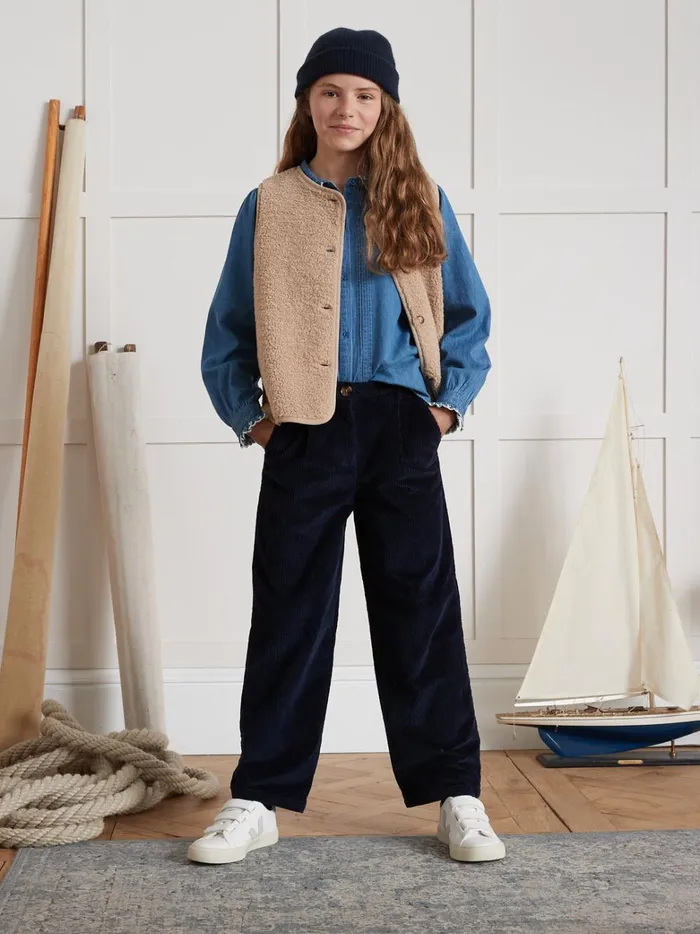 Girls Clothing Cyrillus Flared Velour Trousers Marine