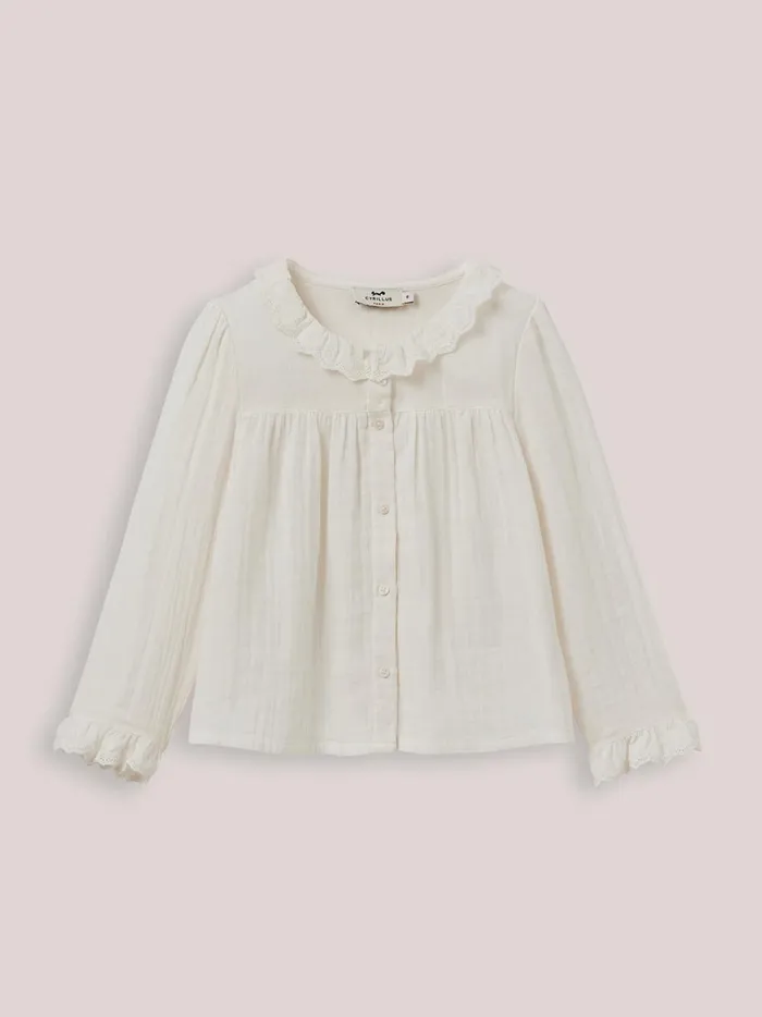 Girls Clothing Cyrillus Gauze Shirt With Lace Finish Ecru
