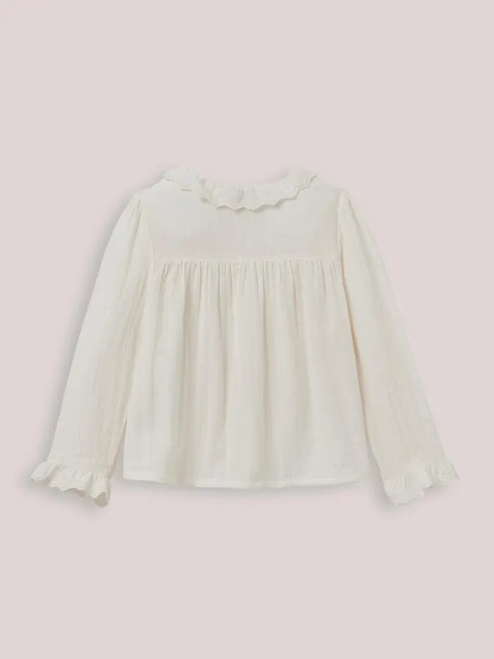 Girls Clothing Cyrillus Gauze Shirt With Lace Finish Ecru