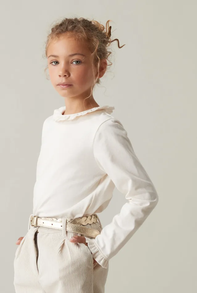 Girls Clothing Cyrillus Organic Cotton TShirt With High Neckline Ecru