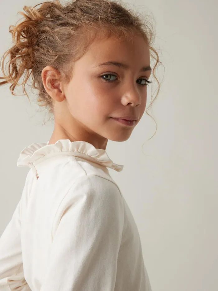 Girls Clothing Cyrillus Organic Cotton TShirt With High Neckline Ecru Girls Clothing Cyrillus Organic Cotton TShirt With High Neckline Ecru