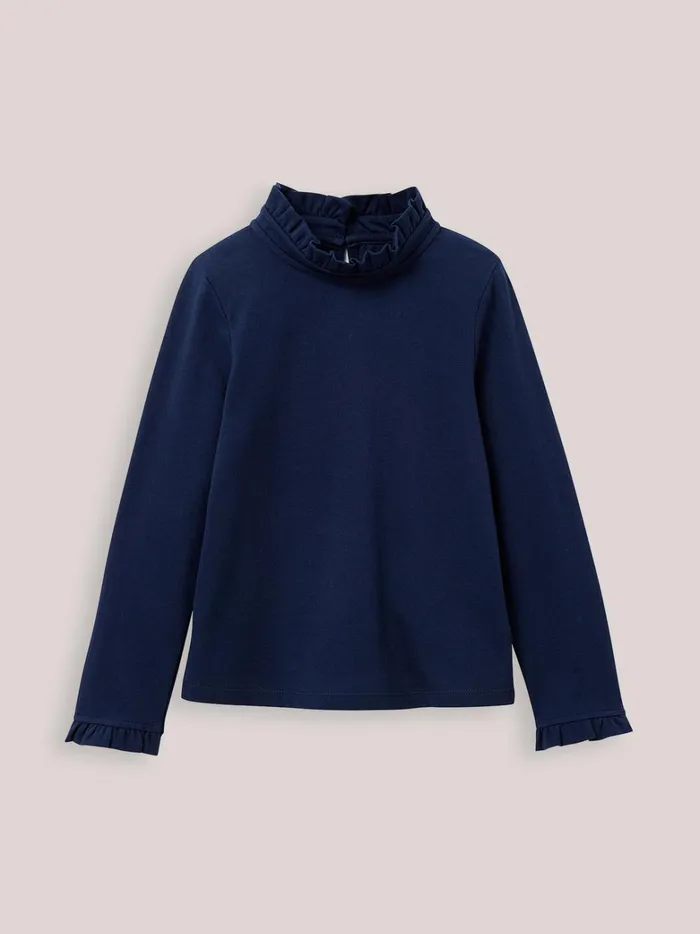 Girls Clothing Cyrillus Organic Cotton TShirt With High Neckline Marine