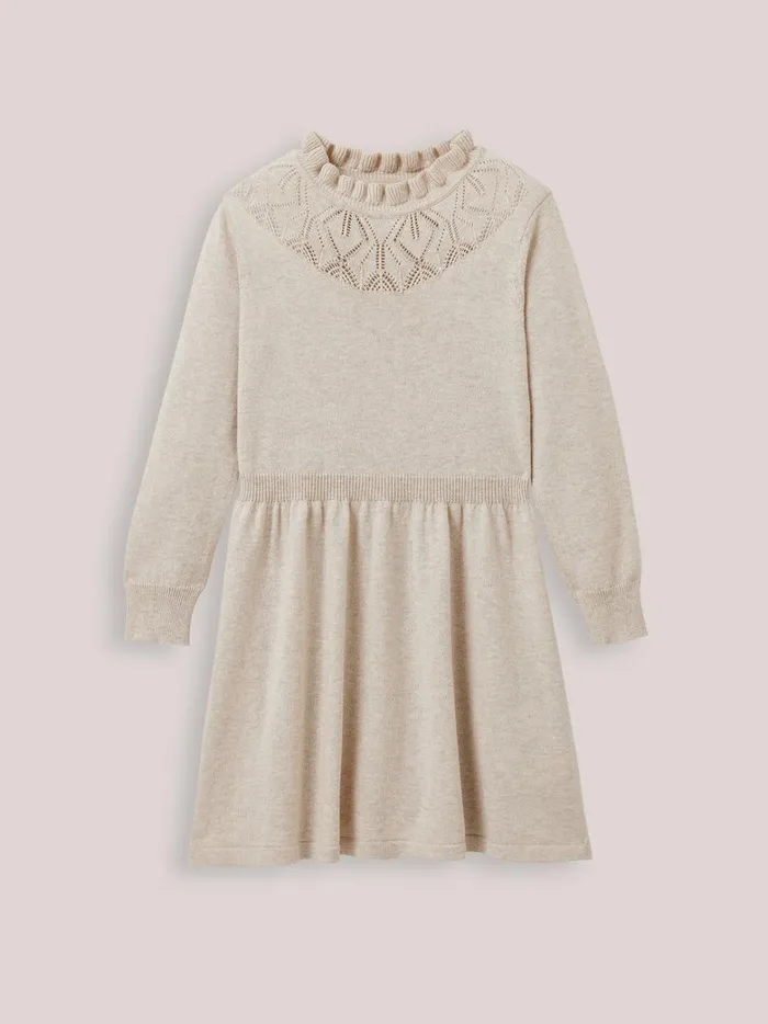 Girls Clothing Cyrillus Pointelle Sweater Dress Beige Chine Girls Clothing Cyrillus Pointelle Sweater Dress Beige Chine