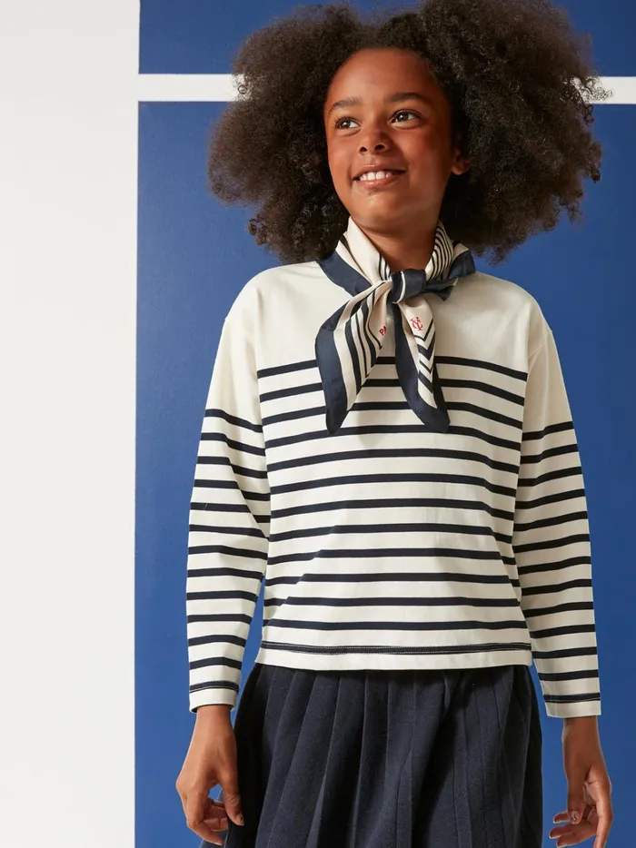 Girls Clothing Cyrillus Sailor Stripe TShirt In Organic Cotton Rayure Bleuecru