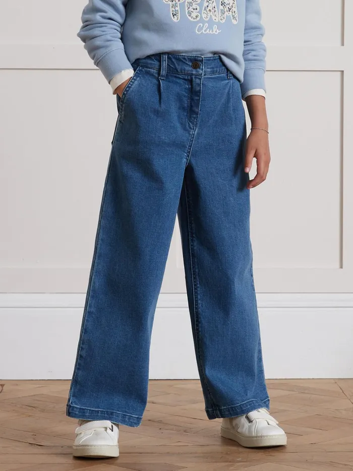 Girls Clothing Cyrillus WideLeg Denim Trousers 6409 Bleu Moyen Uni