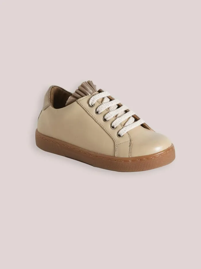 Girls Shoes Cyrillus Frilly Leather Tennis Shoes Beige